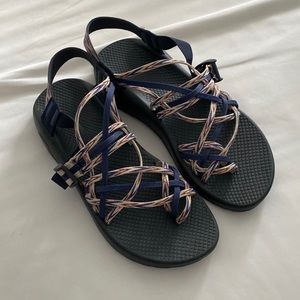 Women’s red white and blue Chacos